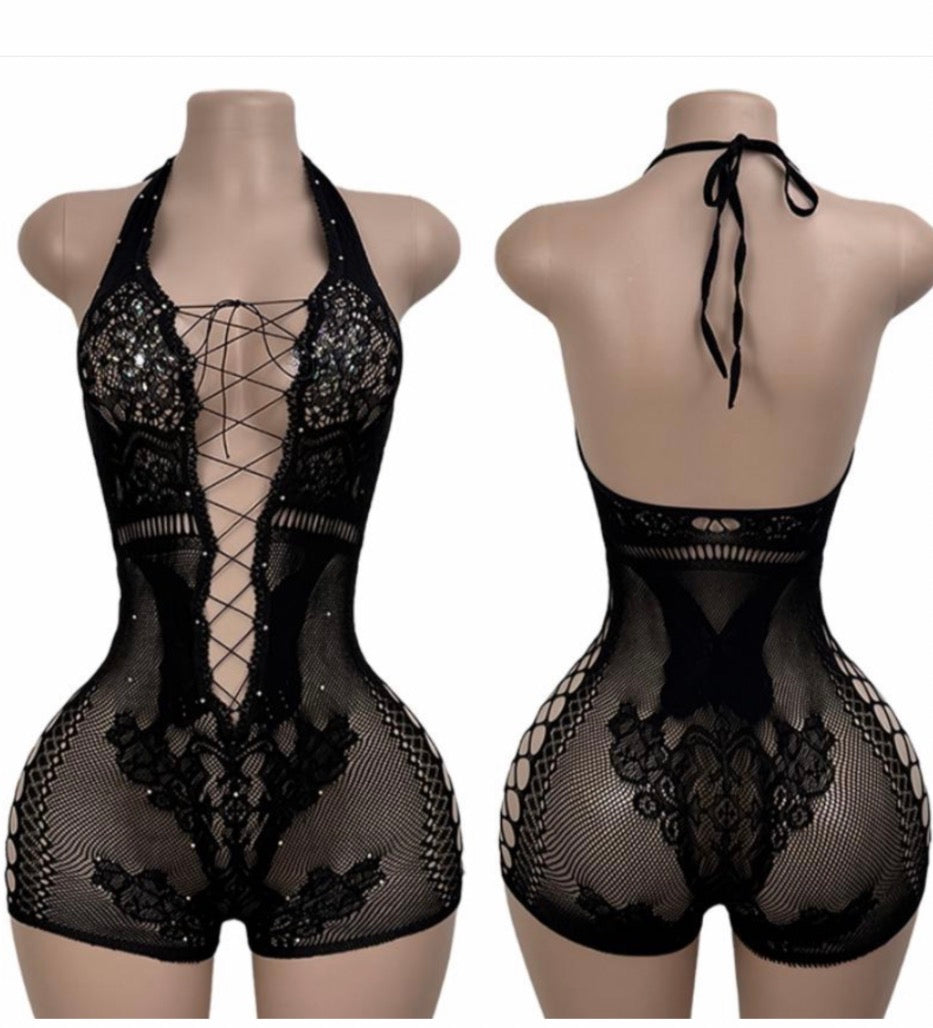Black Rhinestone Bodysuit