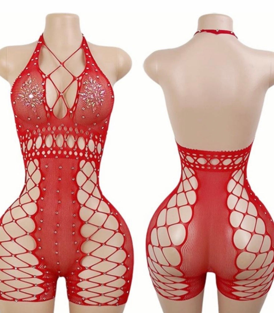 Red Rhinestone Bodysuit