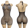 Black Rhinestone Backout Bodysuit